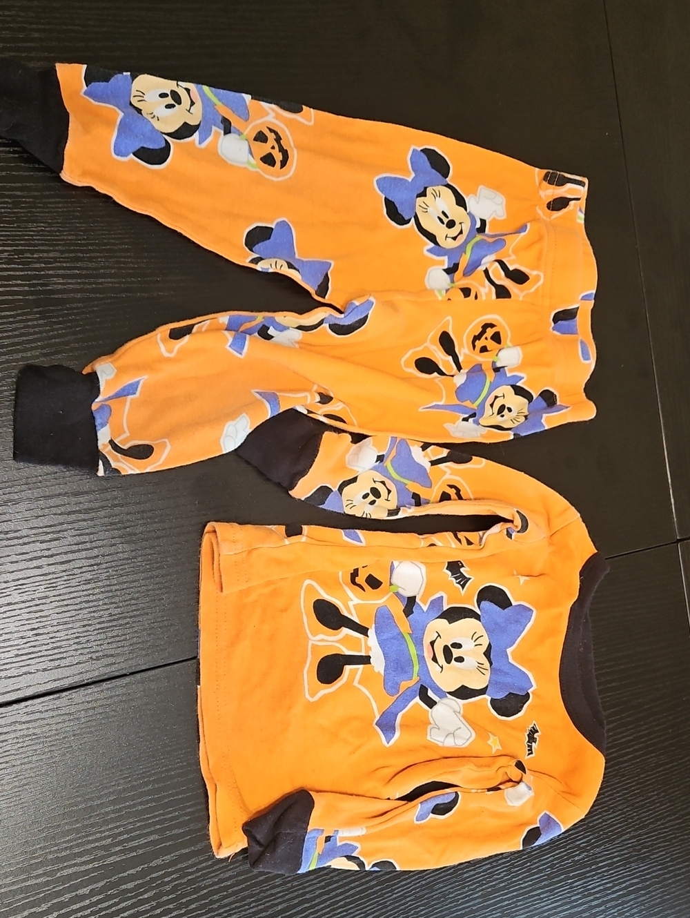 Disney Orange Minnie Mouse Kids Pajama Set with Black & Purple Accents